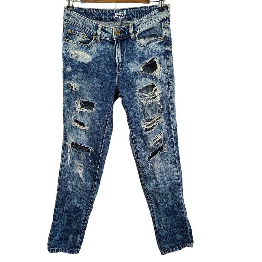 Garage Boyfriend Acid Wash Distressed Denim 0